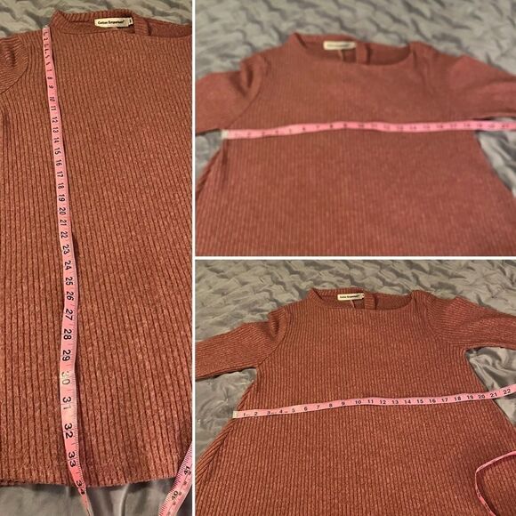 Cotton Emporium Ripped Neck Sweater Dress Cutout Swing Knit Mocha Pink M - Picture 10 of 10